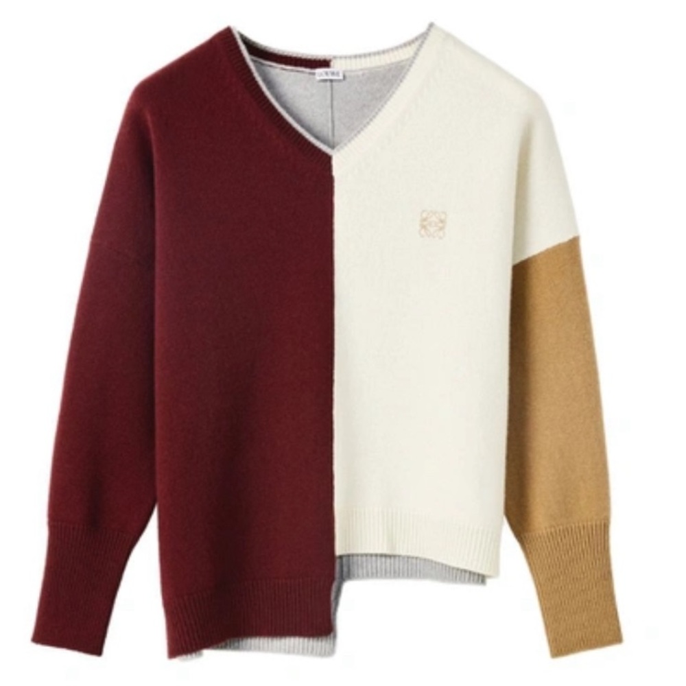 Loewe anagram colorblock asymmetric wool sweater
